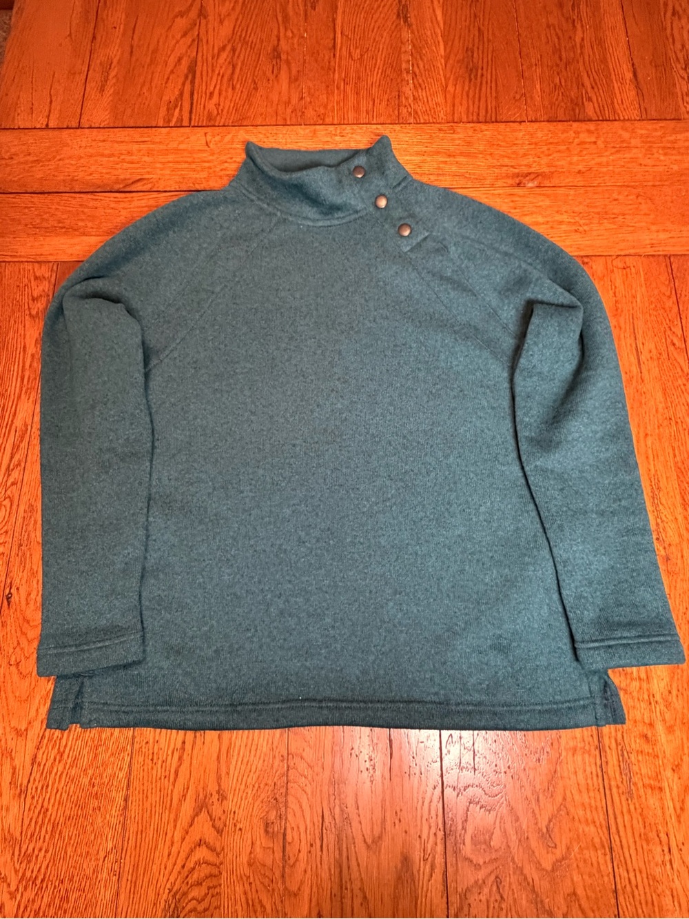 Eddie Bauer Dark Green Button-Shoulder Turtleneck Sweatshirt